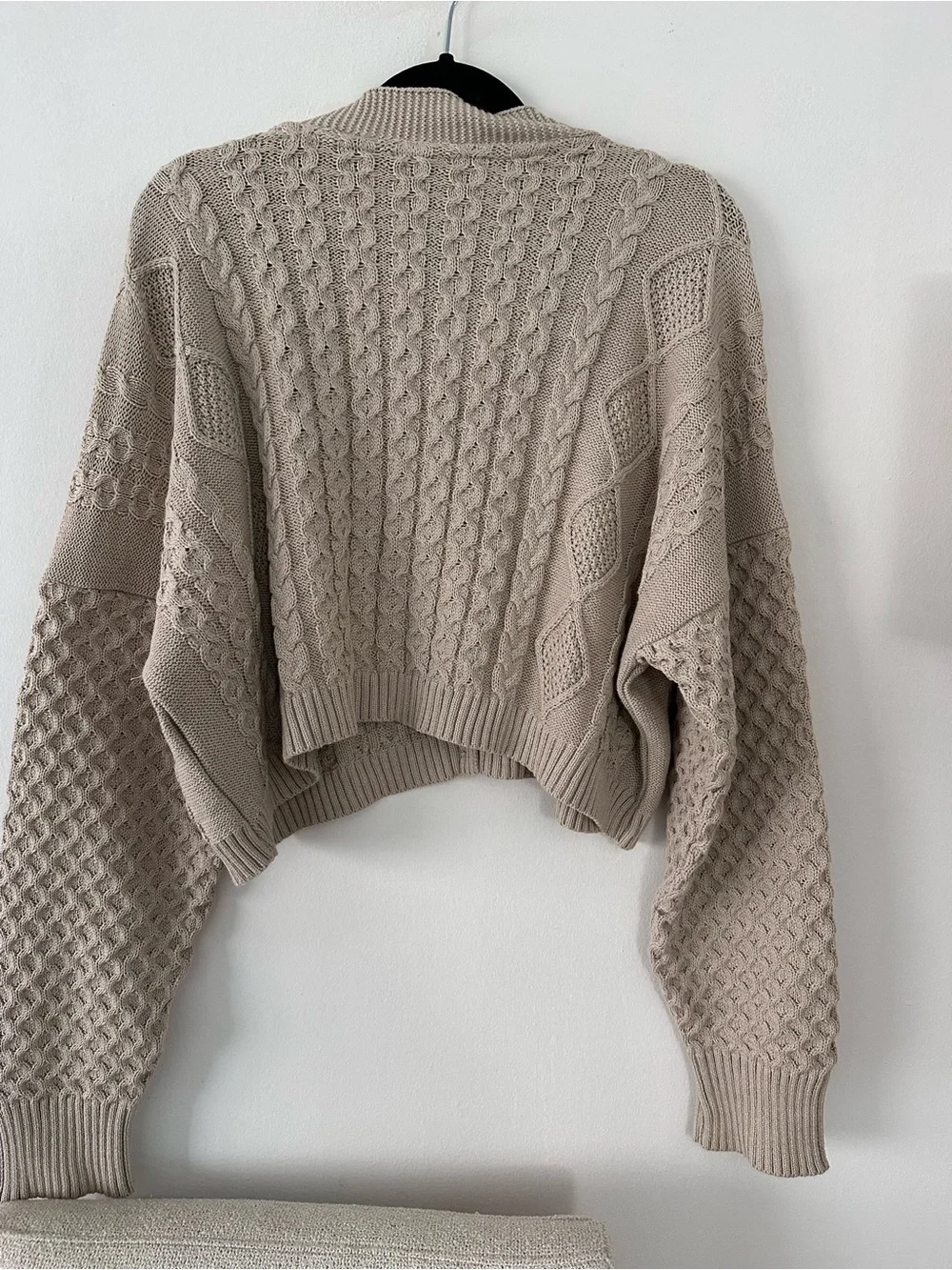 Milk It Cable Knit Cropped Cardigan Sweater Beige Patchwork Sz 14 Urban Outfitte